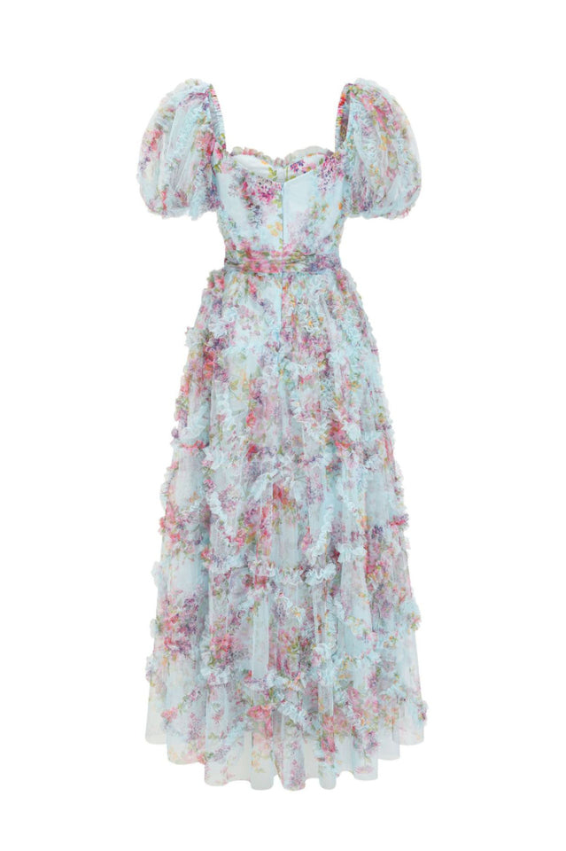 Floral Tulle Puff Sleeve Bow Tie Maxi Dress | Dress In Beauty