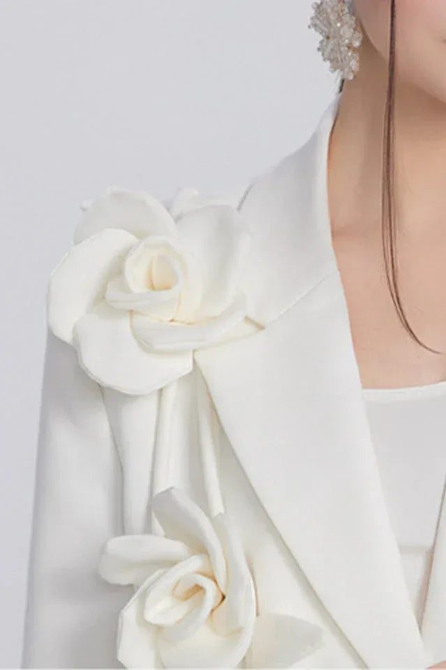 Women's White Blazer Dress with 3D Floral Embellishments - View 6 | WEUXS