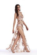 Sequined Sling Backless Split Dress - Dress In Beauty