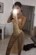 Sequins Strap Split See Through Mesh Dress - Dress In Beauty