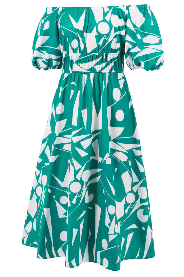 Printed Off Shoulder Balloon Sleeve Dress | Dress In Beauty