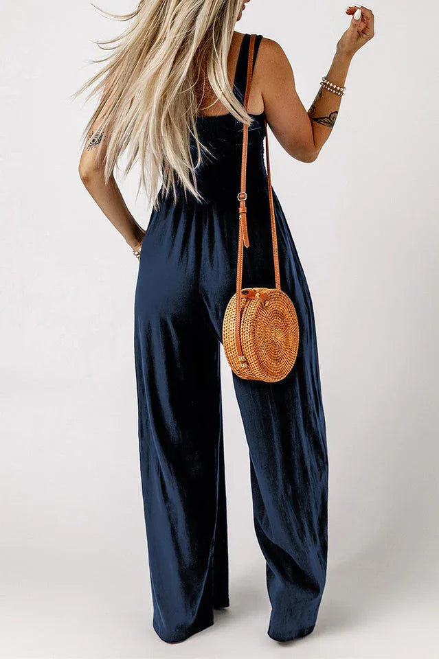 Wide leg jumpsuit with smocked bodice - View 10 | WEUXS