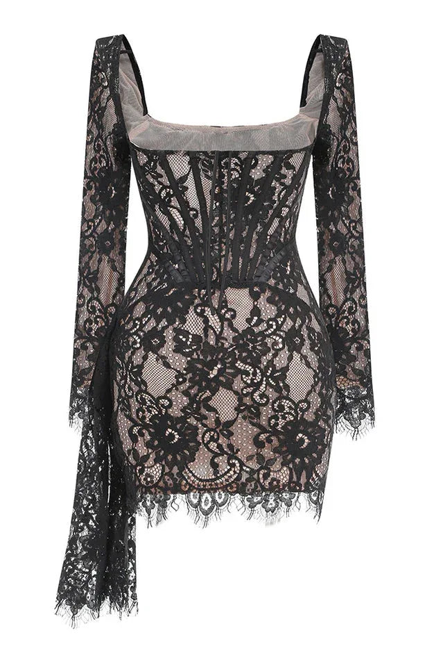 Lace Square Neck Mini Dress - View 8 | WEUXS
