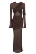 Long Sleeve Draped Mesh Maxi Dress | Dress In Beauty