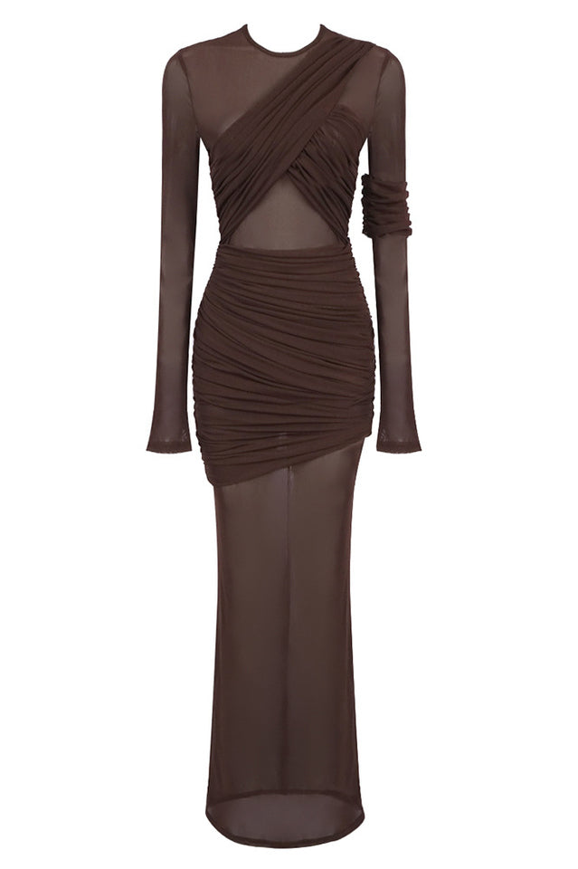 Long Sleeve Draped Mesh Maxi Dress | Dress In Beauty