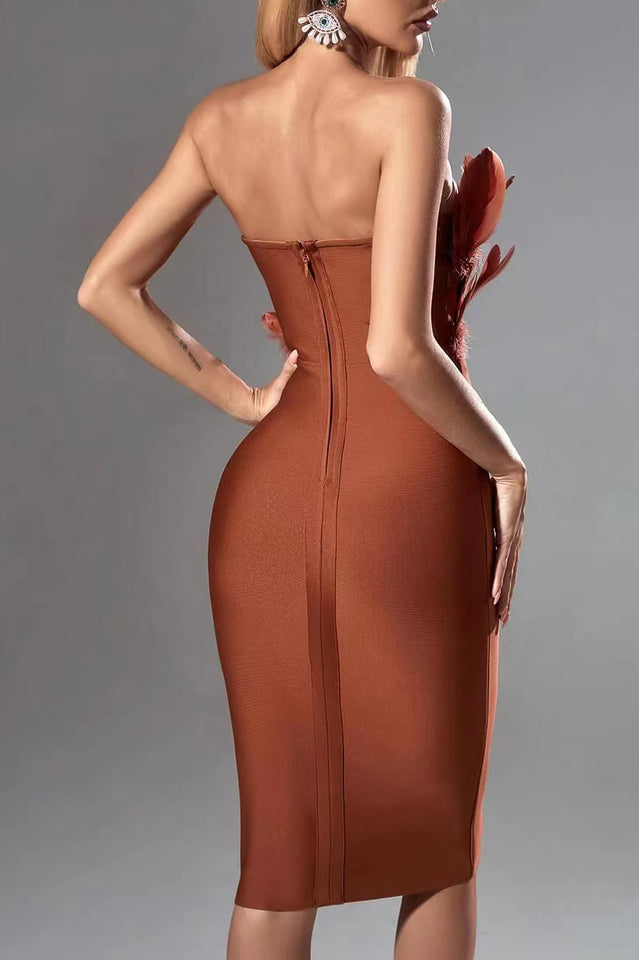 Parry Feather Strapless Midi Bandage Dress | Dress In Beauty