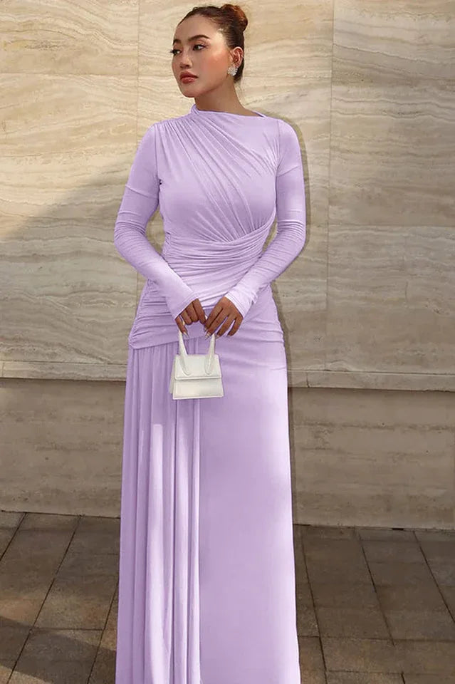 Asymmetric Ruched Maxi Dress - View 15 | WEUXS