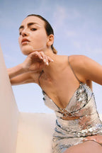 Draped Bra Mini Dress With Double Metal Ring - WEUXS