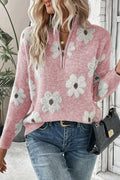 Floral Pattern Half Zip Sweater | Dress In Beauty