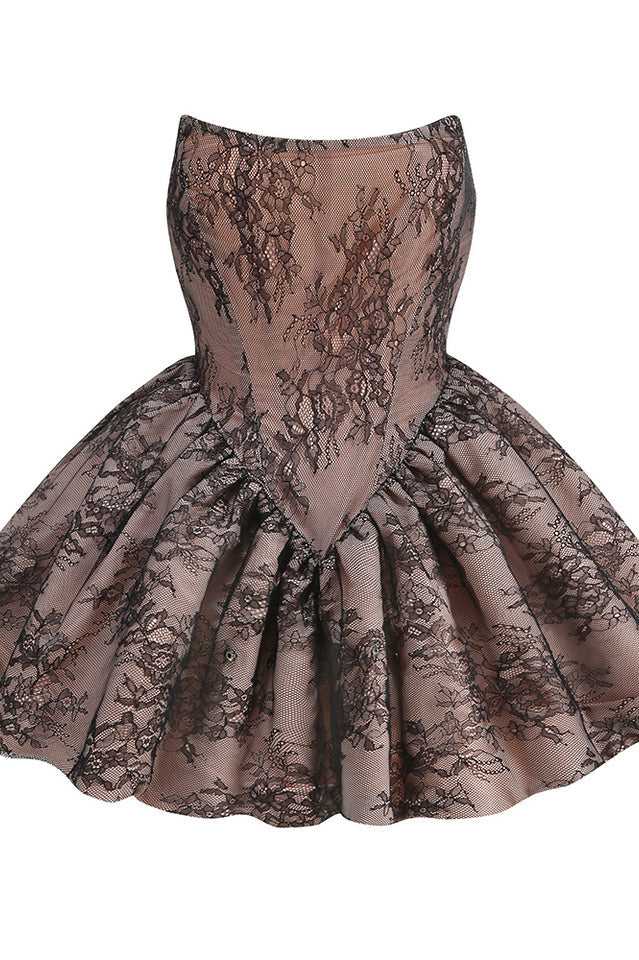 Elizabeth Strapless Lace Puff Dress | Dress In Beauty