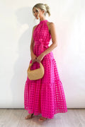 Check Halter Neck Tie Waist Maxi Dress | Dress In Beauty