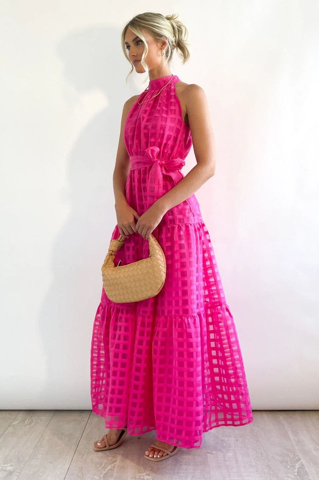Check Halter Neck Tie Waist Maxi Dress | Dress In Beauty