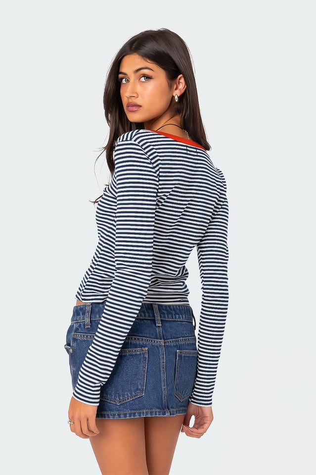 Buttoned Striped Long Sleeve T-Shirt | Dress In Beauty
