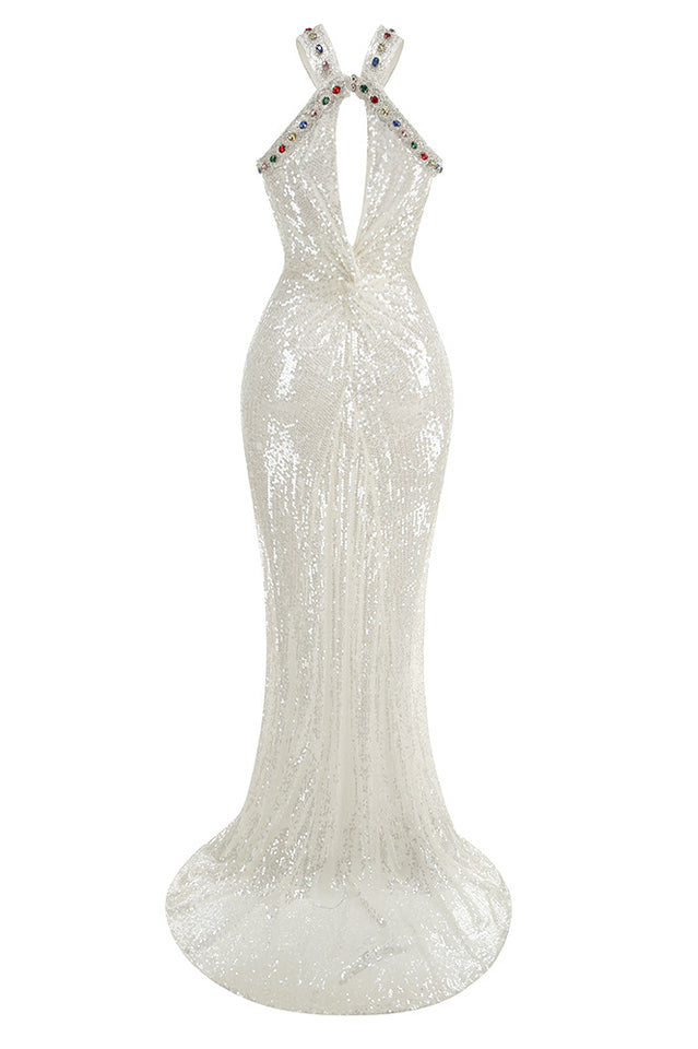 Bobbie White Halter Sequin Maxi Dress | Dress In Beauty