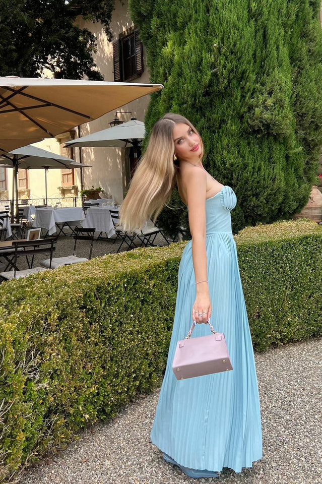 Marcella Ocean Blue Pleated Maxi Dress | Dress In Beauty