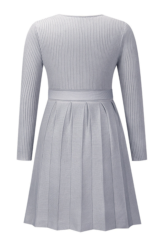 Surplice Neck Tie Front Pleated Sweater Dress | Dress In Beauty