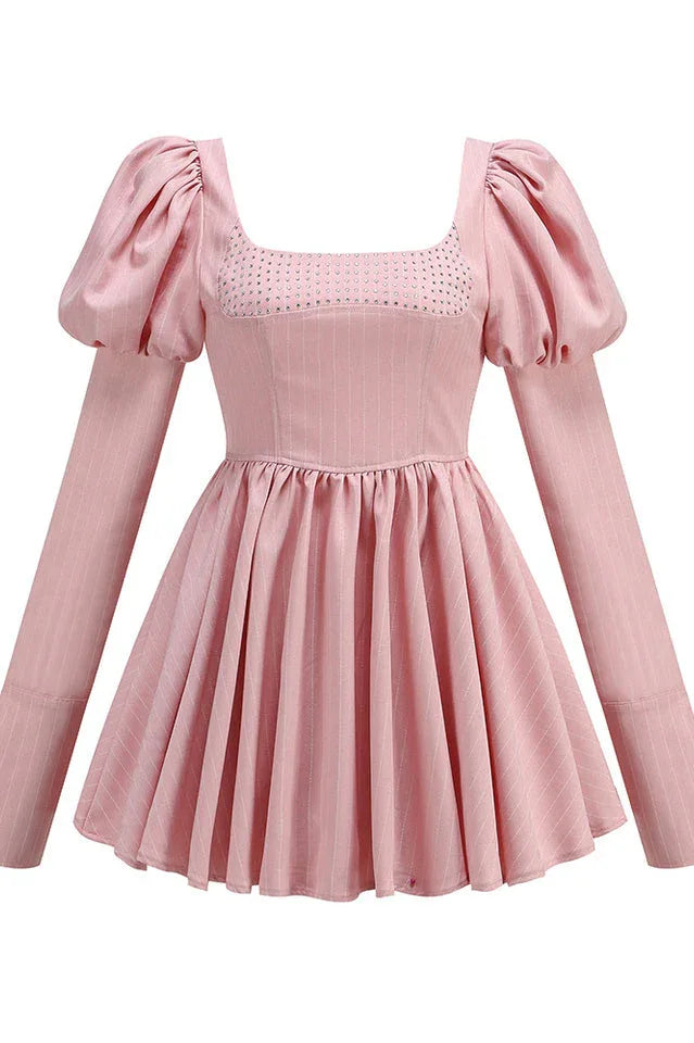 Puff Sleeve Crystal Corset Mini Dress - View 9 | WEUXS