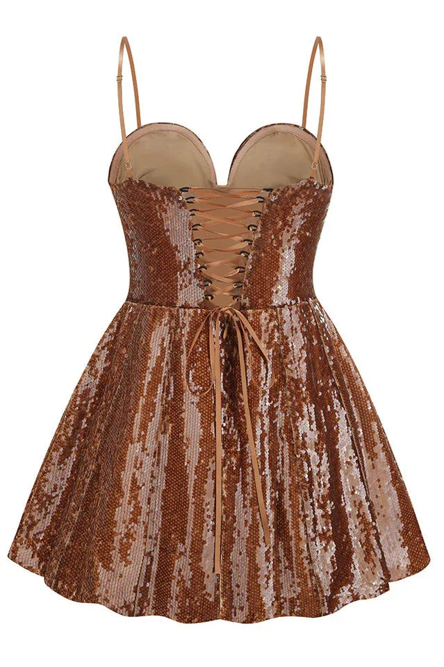 Floral Sequin A-Line Corset Dress - View 8 | WEUXS