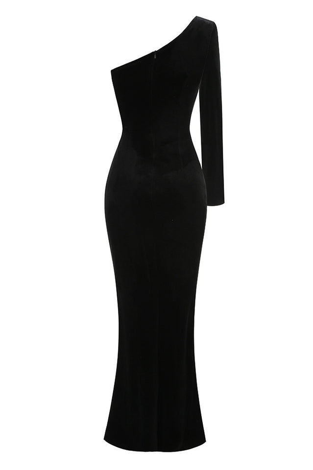 One Sleeve Pearl Floral Maxi Velvet Dress | Dress In Beauty