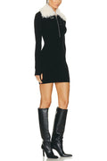 Fluffy Collared Zip Detailed Knit Dress | Dress In Beauty