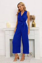 Calf length wide leg jumpsuit with ruffle neckline - View 6 | WEUXS