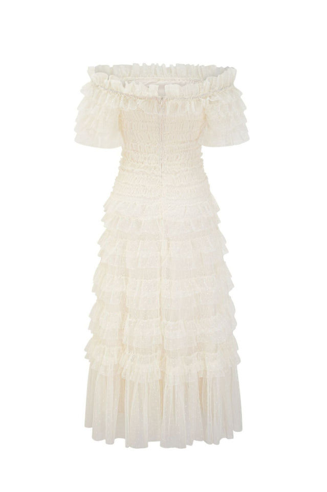 Off Shoulder Dotted Tulle Maxi Dress | Dress In Beauty