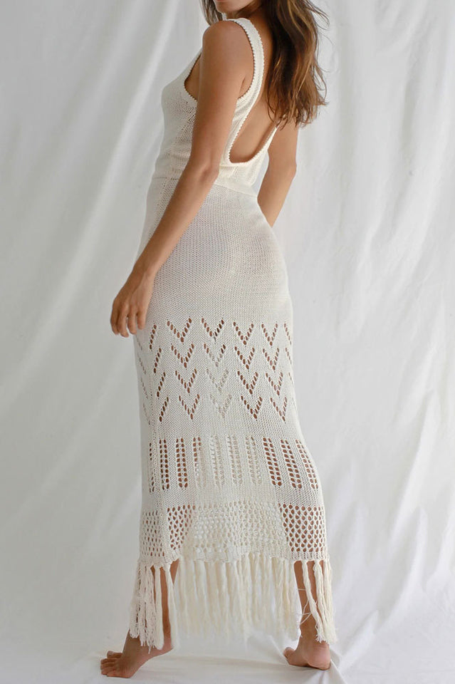 Tassel Hem Crochet Knit Cover Up Dress | Dress In Beauty