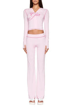 Zipper V-Neck Hoodie and Track Pant Set - View 7 | WEUXS