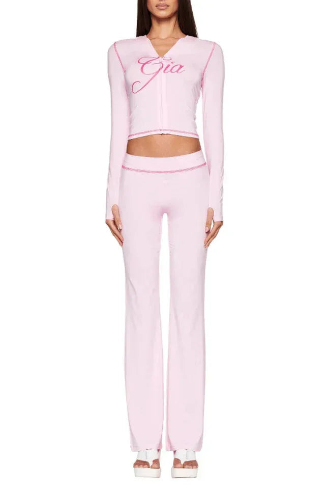 Zipper V-Neck Hoodie and Track Pant Set - View 7 | WEUXS
