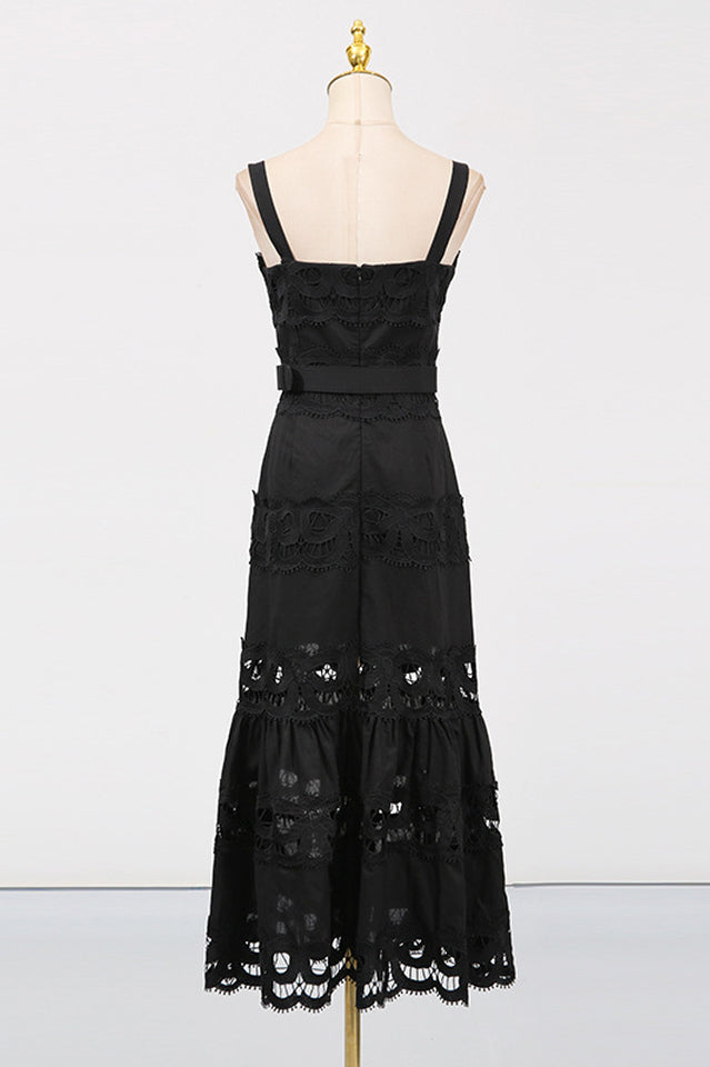 White Linen Lace Insert Midi Dress | Dress In Beauty