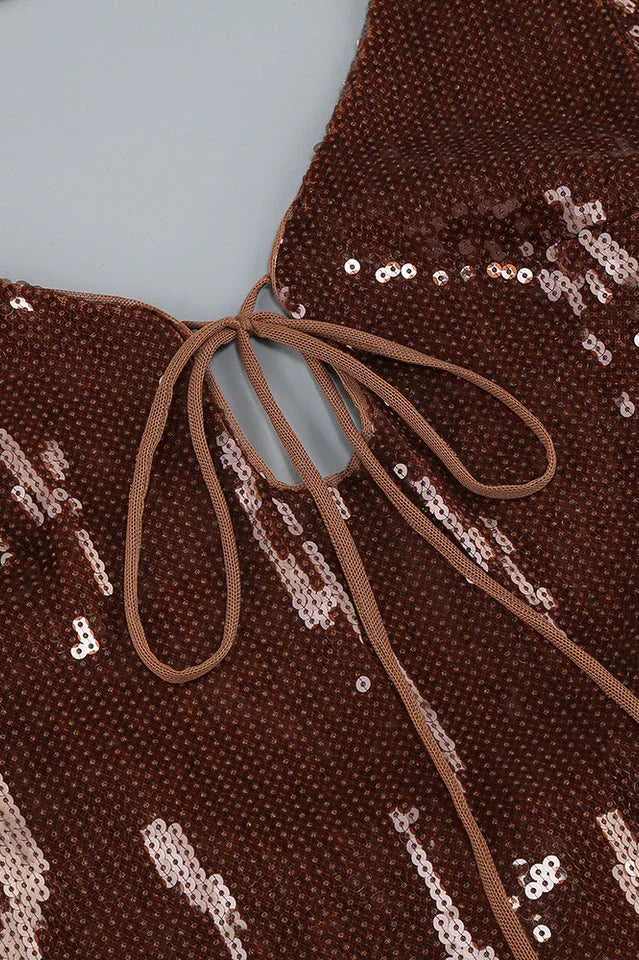 Sequin Mini Dress with Long Sleeves - View 8 | WEUXS