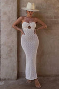 Tallulah Beige Crochet Strapless Maxi Dress | Dress In Beauty