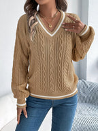 Sky Blue Preppy V-Neck Cable Knit Sweater - View 10 | WEUXS