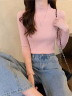 grey mock neck ribbed knit sweater - View 9 | WEUXS