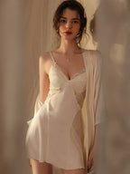 French Princess | Dot Mesh & Lace Satin Robe Set - WEUXS
