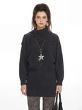 Charcoal grey high neck buttoned knit mini dress - View 6 | WEUXS