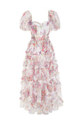 Floral Tulle Puff Sleeve Bow Tie Maxi Dress | Dress In Beauty