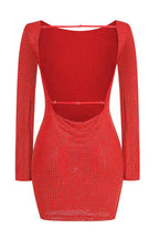 Rhinestone embellished long sleeve scoop neck fitted mini dress - View 14 | WEUXS