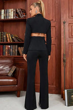 Women's black embellished blazer and flare pants set - View 9 | WEUXS