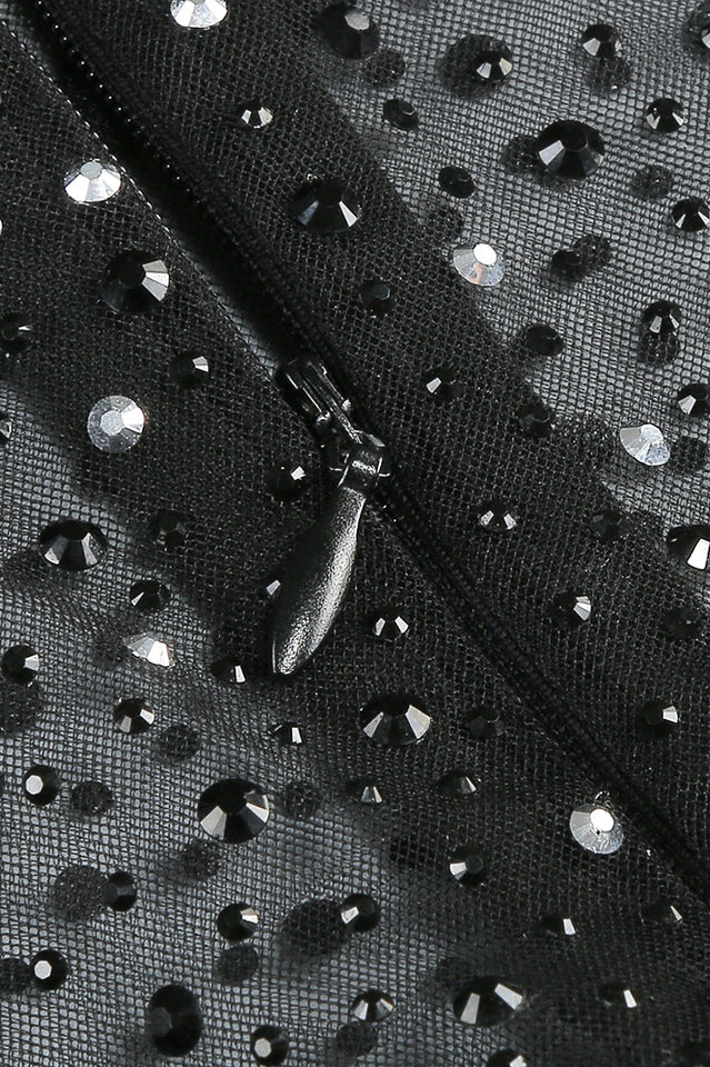 Adele Black Mesh Diamond Mini Dress | Dress In Beauty