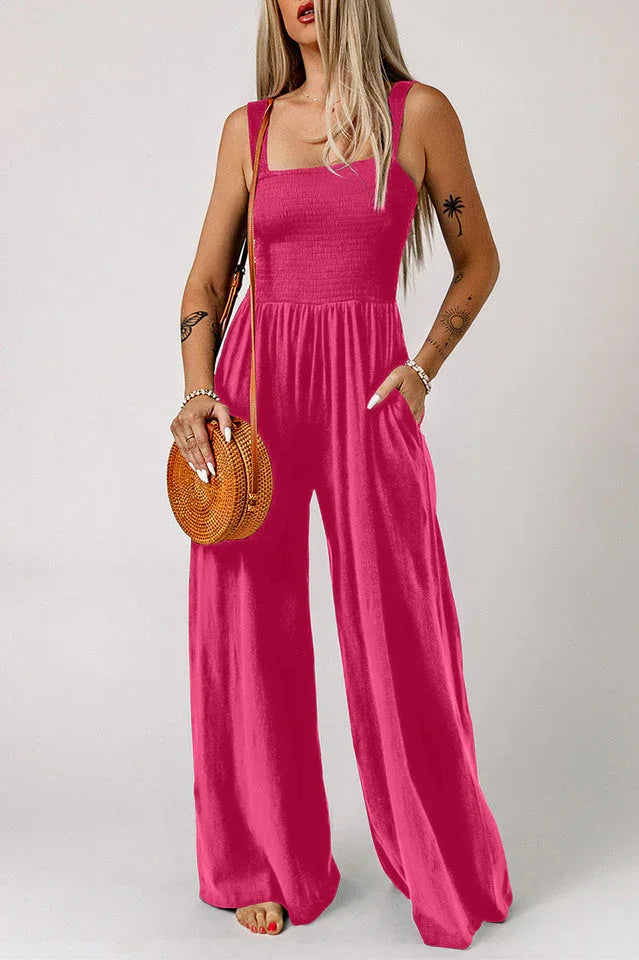 Wide leg jumpsuit with smocked bodice - View 11 | WEUXS