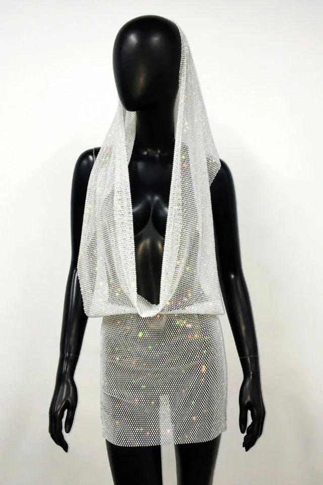 Sparkling Embellished Hooded Mini Dress - View 10 | WEUXS
