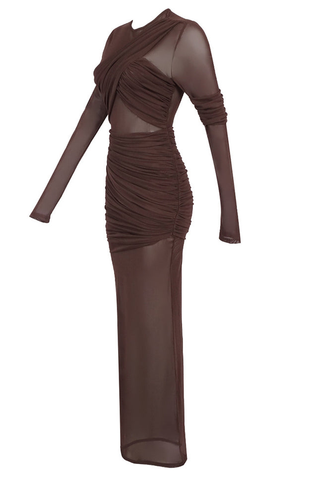 Long Sleeve Draped Mesh Maxi Dress | Dress In Beauty