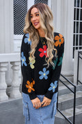 Flower Round Neck Long Sleeve Sweater | Dress In Beauty