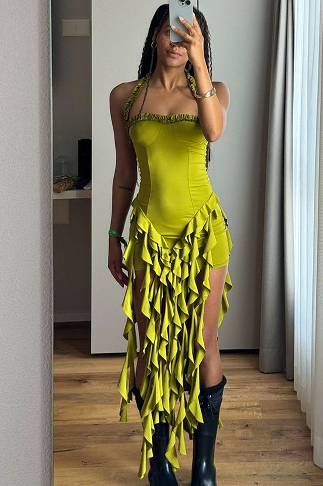 Ruffle Tassel Halter Bustier Mini Dress | Dress In Beauty