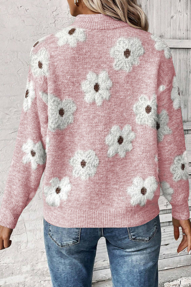 Floral Pattern Half Zip Sweater | Dress In Beauty