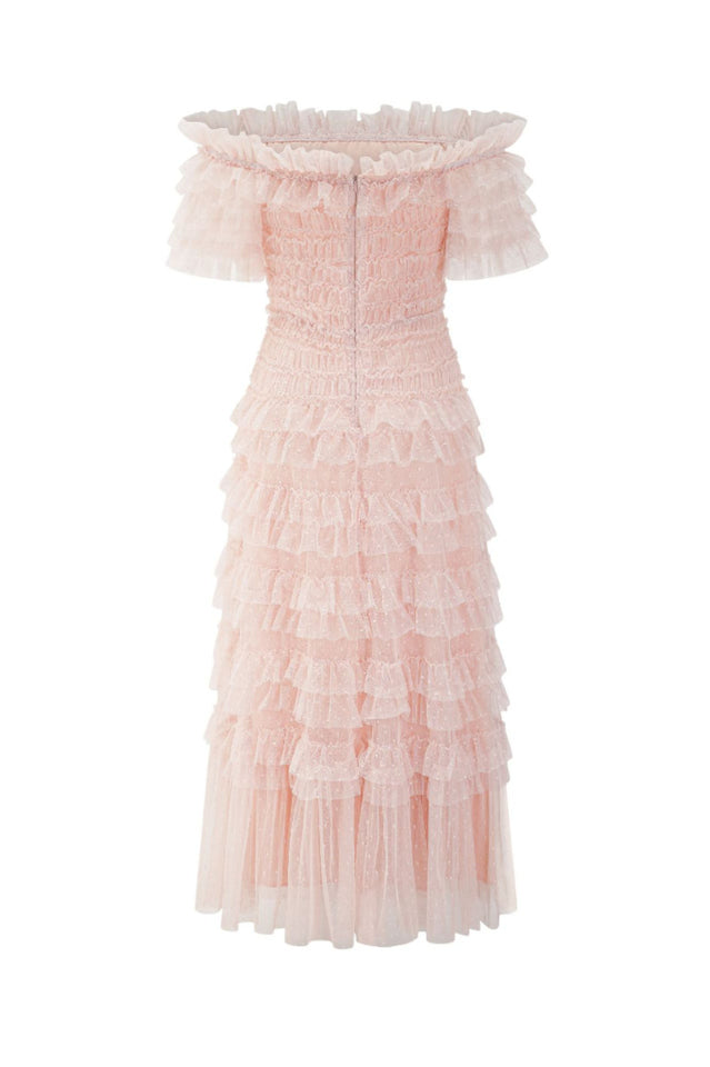 Off Shoulder Dotted Tulle Maxi Dress | Dress In Beauty