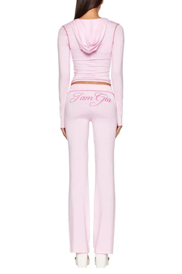 Zipper V-Neck Hoodie and Track Pant Set - View 8 | WEUXS