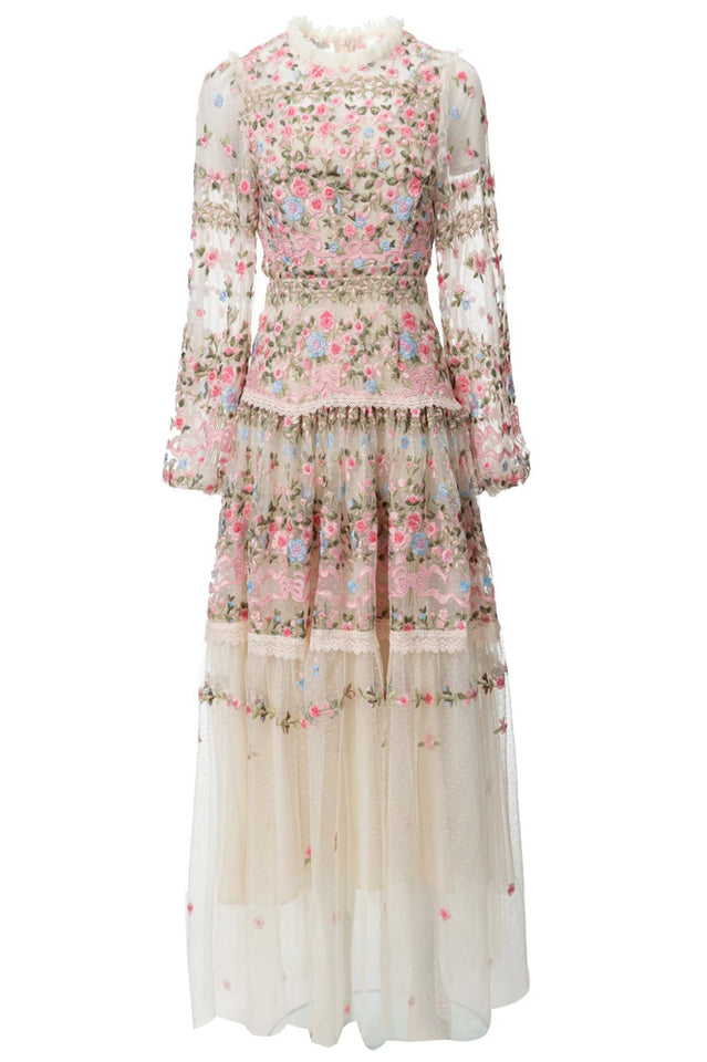 Garden 3/4 Sleeves Embellished Tulle Gown | Dress In Beauty