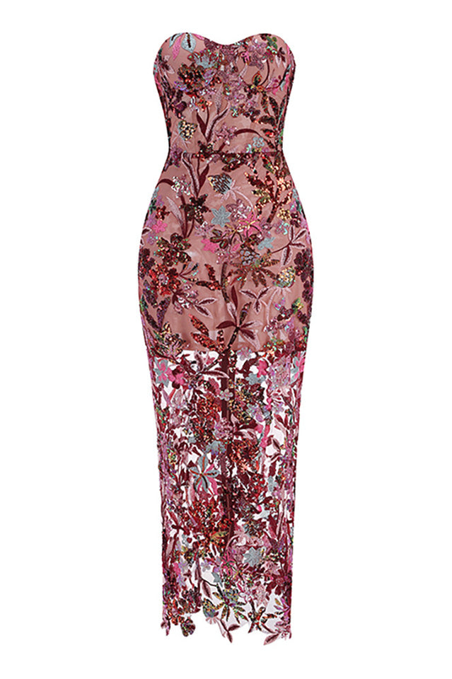 Kamames Strapless Floral Sequined Maxi Dress | Dress In Beauty